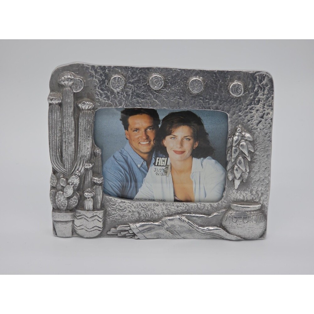 Vtg 1995 FIGI Graphics Pewter Southwestern Picture Frame – Cactus & Ristra 3,5x5